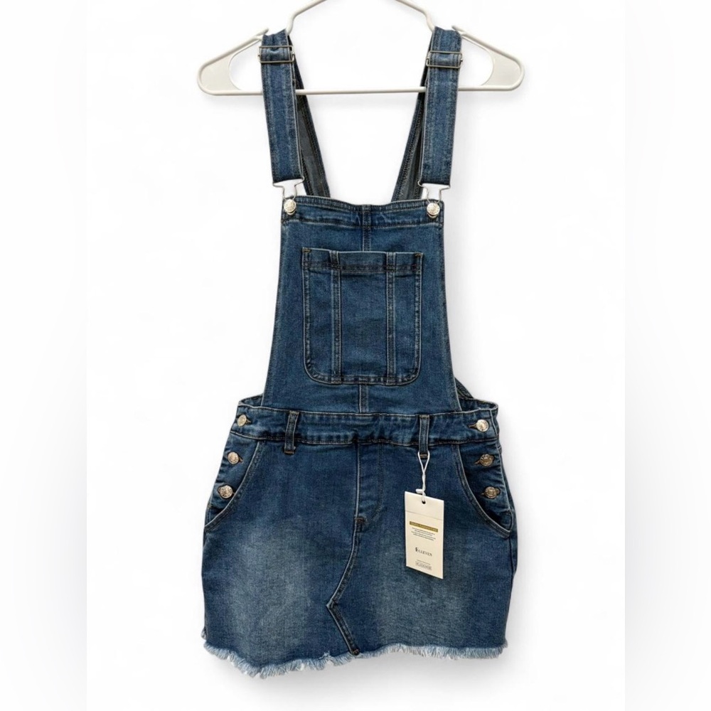 NWT! Women's Elleven Denim Overall Dress Small Raw Hem Mini Casual Classic Style